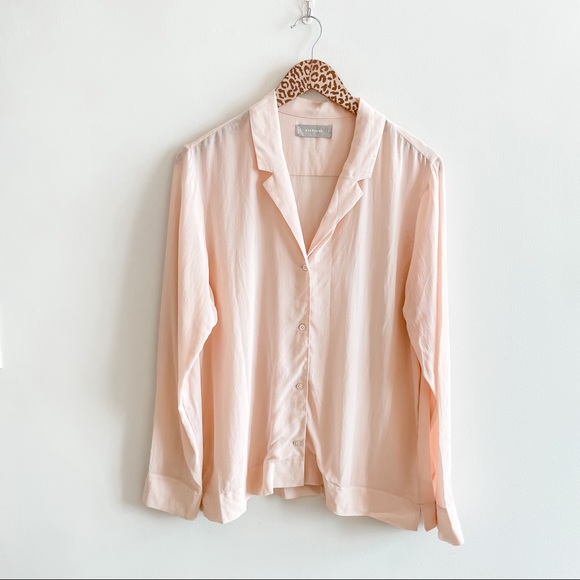 Everlane Blush Piped Silk Notch Button Down Blouse - Picture 2 of 8